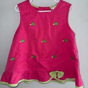 Rare Editions Pink Dress with Green Accents & Embroidered Frogs